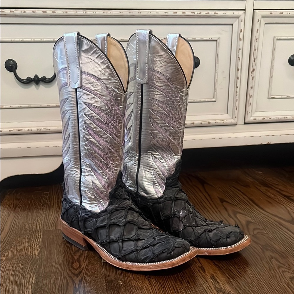 Anderson Bean Silver and Black Heeled Boots